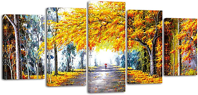 #ad Autumn Abstract Landscape Forest Wall Art Framed Canvas Home Living Room Decor $53.99