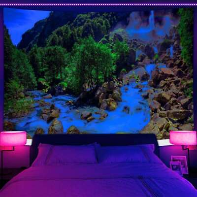 #ad Greens Waterfall Travel Large Wall Art Poster Blacklight Tapestry UV Reactive $14.99