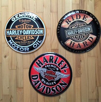 #ad Harley Davidson Set of 3 Metal Wall Plaques Sign Home Man Cave Decor $55.99
