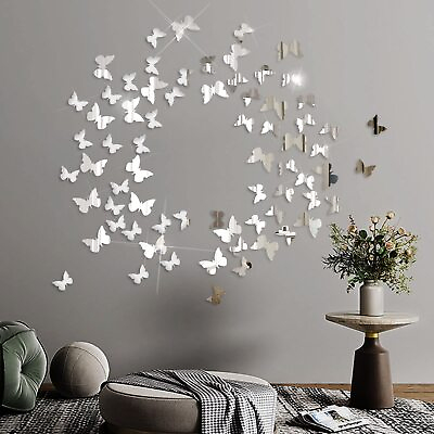#ad Acrylic Mirror Wall Decor Butterfly Wall Decorations2 Sizes Butterfly Stick... $14.48