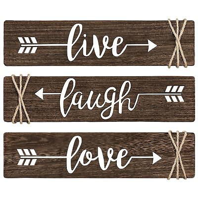 #ad 3 Pieces Rustic Wood Sign Arrow Wall Decor Live Laugh Love Quote Sign Farmhou... $21.96