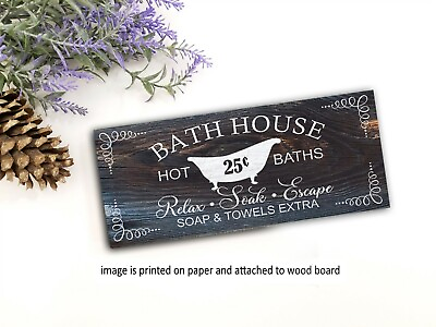 #ad Bathhouse Sign rustic Farmhouse Cowboy Decor Bathroom Sign 8x3quot; $12.50