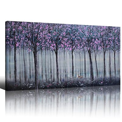 #ad Large Living Room Wall Decor Canvas Art Wall Decor Abstract Purple Gray Trees... $155.28