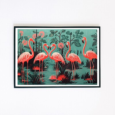 #ad #ad Flamingo Birds Retro Nature Illustration 7x5 Vintage Home Decor Wall Art Print GBP 3.95