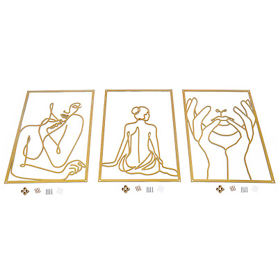 #ad Gold Wall Art Decor Set of 3Thicker Real Metal Wall Art Modern Abstract Female $22.80