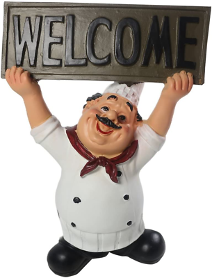 #ad 15016C Italian Chef Figurines Kitchen Decor with Welcome Sign Board Plaque Home $30.55