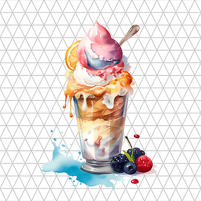 #ad Watercolor Ice cream Cup PNG Clip Art Sublimation T Shirt Design Clipart $0.99