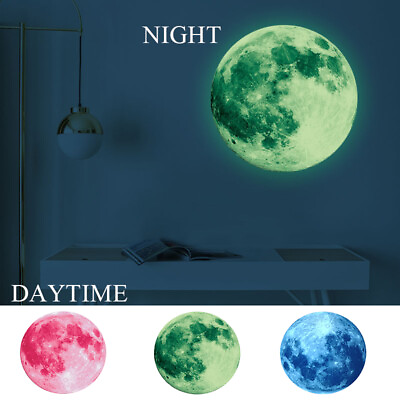 #ad 30cm 3D Large Moon Glow In The Dark Fluorescent Wall Stickers Removable Deca C $4.23