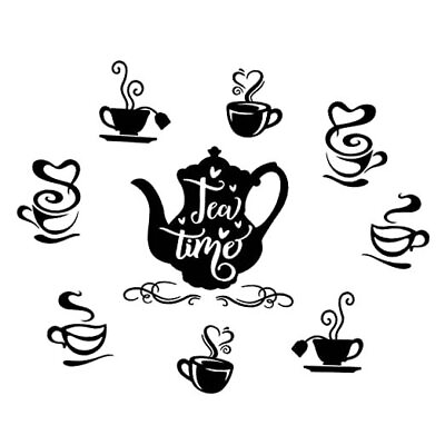 #ad Tea Time Quotes Wall Stickers Removable Vinyl Wall Decals Tea Pot Cups Wall $24.29
