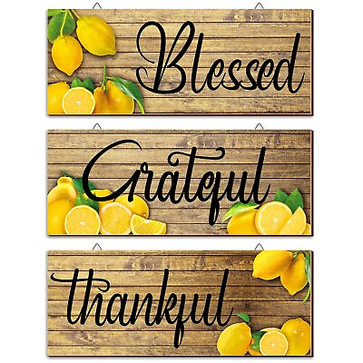 #ad #ad 3 Pieces Lemon Wall Decor Grateful Thankful Blessed Wall Art Signs Lemon Deco... $15.70