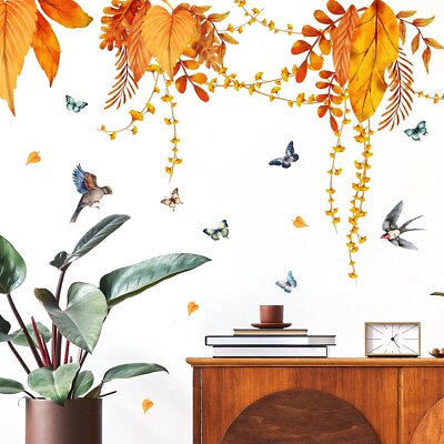 #ad Golden Vine Bird Wall Decals Plants Sticker Mural Living Room Background Decor $8.99