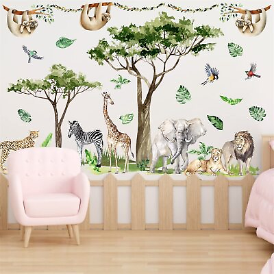 #ad Jungle Animal Wall Decals Safari Animal Wall Stickers Large Wild Animal Wall ... $25.49