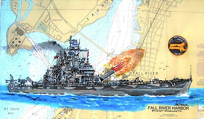 #ad USS Massachusetts BB 59 Art Print WW2 Battleship US Navy ship Veteran Fall River $23.98