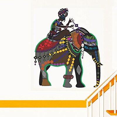 #ad Indian Art Elephant Rider Removable Bedroom Art Mural Vinyl Wall Sticker $14.49