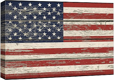 #ad Vintage Rustic Wall Art Decor United States Flag Wooden Canvas Wall Art 24quot;x36quot; $44.99