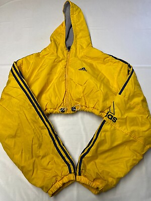 #ad Womens ADIDAS Yellow Vintage Rare Cropped Puffer Jacket Sz L $269.99