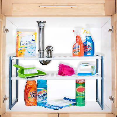 #ad Stalwart Adjustable 2 Tier Under Sink Organizer for Bathroom or Kitchen White $11.55