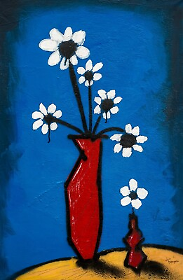 #ad ORIGINAL Art Red Painting Canvas Modern Decor Texture Flower Floral 24x36 $424.00