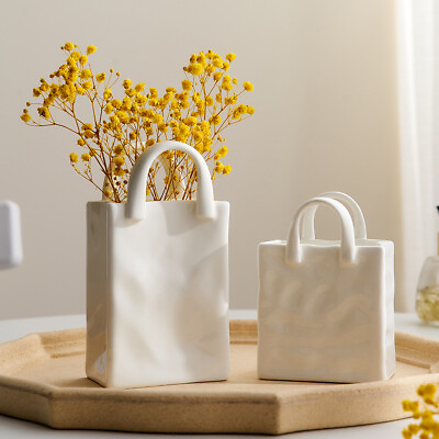 #ad #ad 1pc Portable Vase White Ceramic Flower Vase Modern Home Decor Accessories Gift $23.81