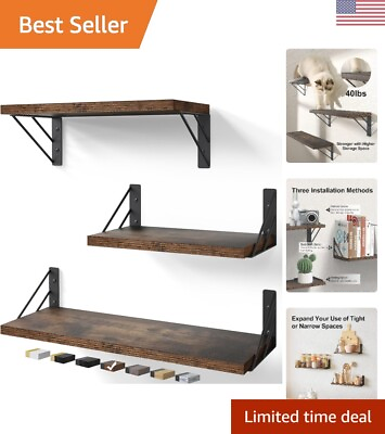 #ad Sturdy Rustic Wood Hanging Shelves Functional Wall Decor for Home Organization $65.99