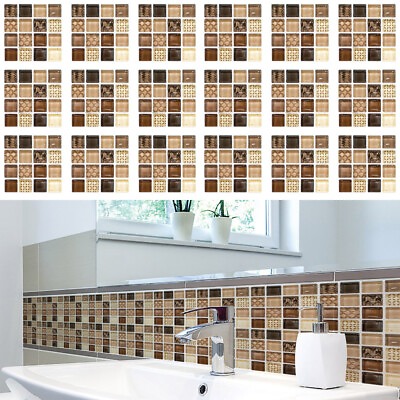 18 72X Mosaic Self adhesive Bathroom Kitchen Decor Home Wall 3D Tile Sticker NEW $10.49