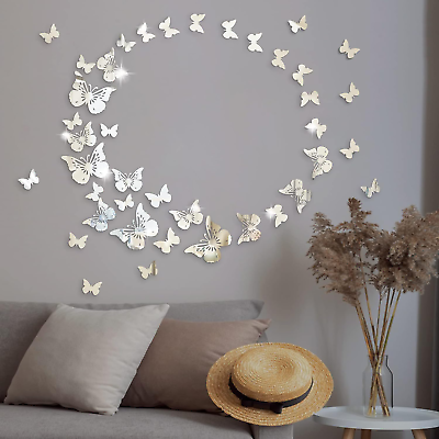 #ad Acrylic Mirror Wall Decor Butterfly Wall Decorations 2 Sizes Butterfly Sticker $8.30