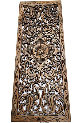 #ad Asian Carved Wood Wall Decor Panel. Floral Wood Wall Art. Brown 35.5quot;x13.5quot; $139.99