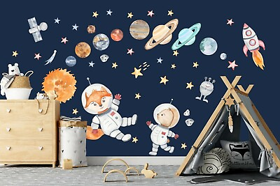 #ad Solar System Planets Earth Sun Moon Asteroids Nursery Decals Peel Wall Stickers AU $99.50