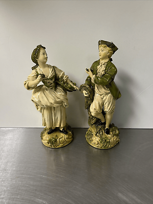 #ad BORGHESE Niepold’s Figurines Fisherman Woman With Basket Antique Vintage Statues $115.00