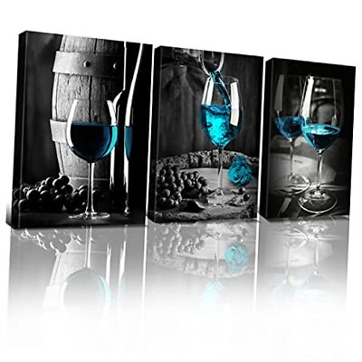 #ad #ad Turquoise Wine Wall Art for Kitchen Teal Wall Decor Living 12x16 Inch Teal Wine $41.00