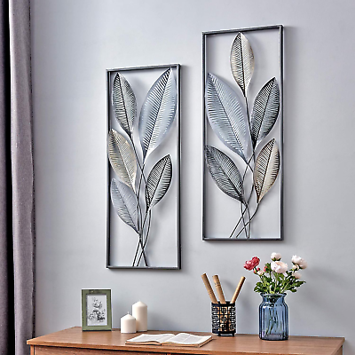 #ad #ad Silver Metallic Leaves Wall Decor 2 Piece Set for Living Room Bedroom Home Off $136.99
