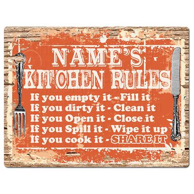 #ad PP4235 NAME#x27;S KITCHEN RULES Custom Personalized Chic Sign Decor Funny Gift $23.99