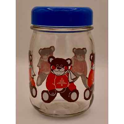 #ad Vintage Cookie Jar Teddy Bear glass canister MCM Country Kitchen Decor $24.99