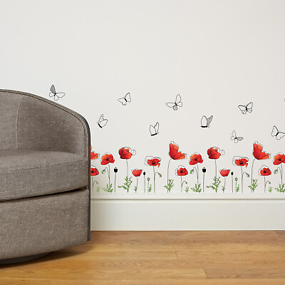 #ad 47x11in Poppy Flowers Plant Skirting DIY Wall Art Stickers Decals Room Decor $14.95