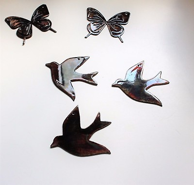 #ad 3 Flying Birds amp; 2 Butterflies Metal Wall Art Decor Copper Bronze $24.98