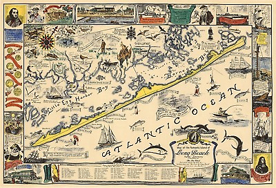 #ad Mid century Historical Map Romantic Island of Long Beach New Jersey Wall Poster $37.95