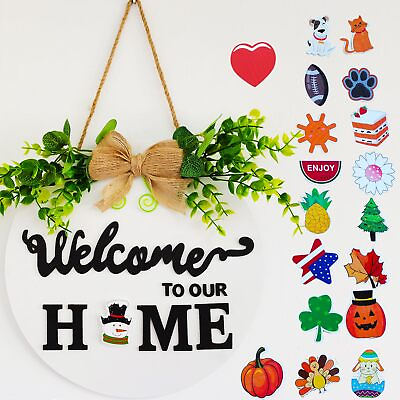 #ad 19 Cute Icons Interchangeable Seasonal Welcome Sign Front Door Decoration Ru... $23.48