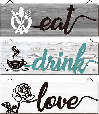 #ad #ad Kitchen Sign Wall Decor Eat Love Drink Wood Sign Plaque Wall Art Rustic Farmhou $20.24