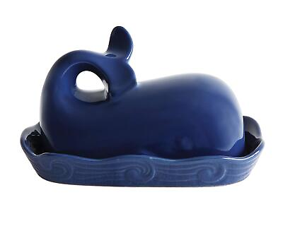 #ad Coastal Stoneware Whale Shaped Butter Dish Navy Blue $12.51
