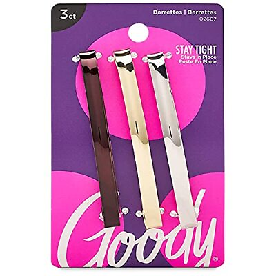 #ad Goody Metal Hair Barrettes Clips 3 Count Assorted Colors Slideproof and ... $5.91