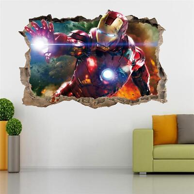 #ad IRON MAN Avengers 3D Smashed Wall 3D Decal Removable Graphic Wall Sticker H159 $42.07