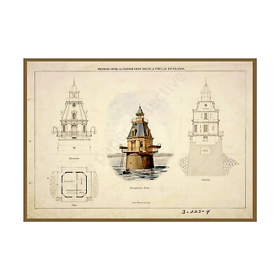 #ad Lighthouse Print Antique Architectural Nautical Drawing Wall Art Décor 7quot;x10quot; $12.00
