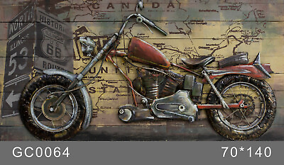 #ad Amazing 3d motorcycle metal wall artwork pine wood base wrought iron wall decor $299.00