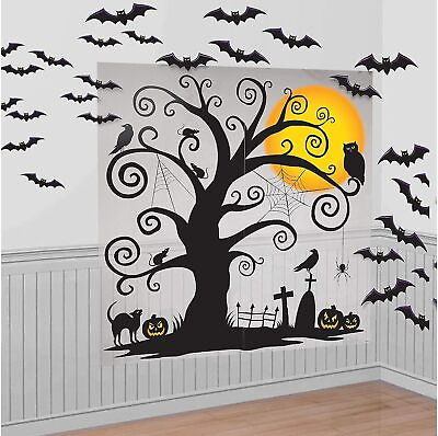 #ad Halloween Cemetery Wall Decor Scene Setters Kit Pack of 32 65quot; x 32.5quot; Bla $10.66