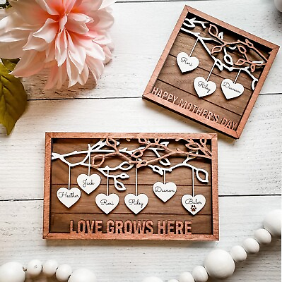 #ad #ad Personalized Wooden Family Tree Sign With Hanging Hearts $50.00