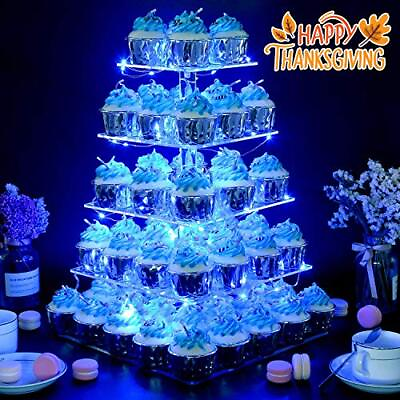 #ad Vdomus 5 Tier Acrylic Cupcake Display Stand with Blue LED String Lights $20.99