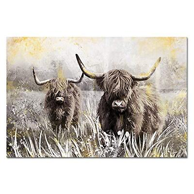 #ad Derkymo Highland Cow Picture Wall Decor Canvas Art Texas Longhorn Cattle Artw... $115.68
