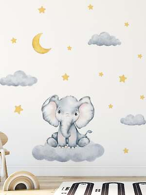 Baby Elephant And Cloud Wall Sticker Decorative Wall Art Decal Creative Design $4.87