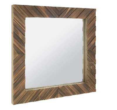 #ad Wood Square Hanging 16quot; Wall Mirror Brown $32.41