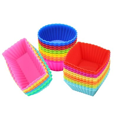 #ad 36 Pack Silicone Cupcake Muffin Baking Cups Liners Reusable Non Stick Cake Mold $13.19
